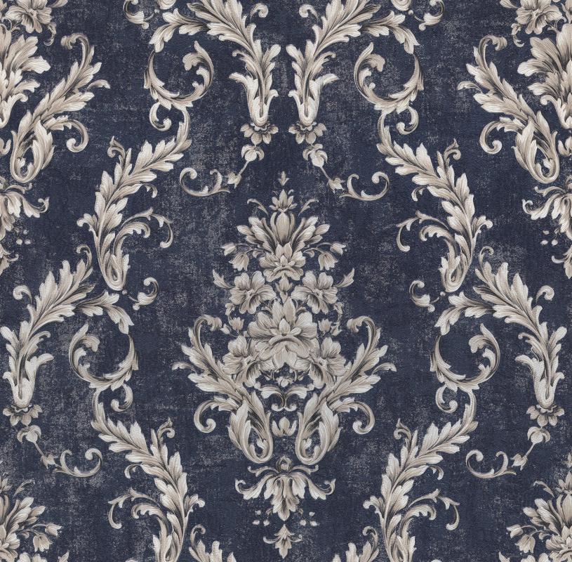 RETRO LACİVERT DAMASK ESKİTME DUVAR KAĞIDI 16,5 m2 - 5001-01