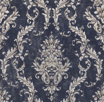 RETRO LACİVERT DAMASK ESKİTME DUVAR KAĞIDI 16,5 m2 - 5001-01